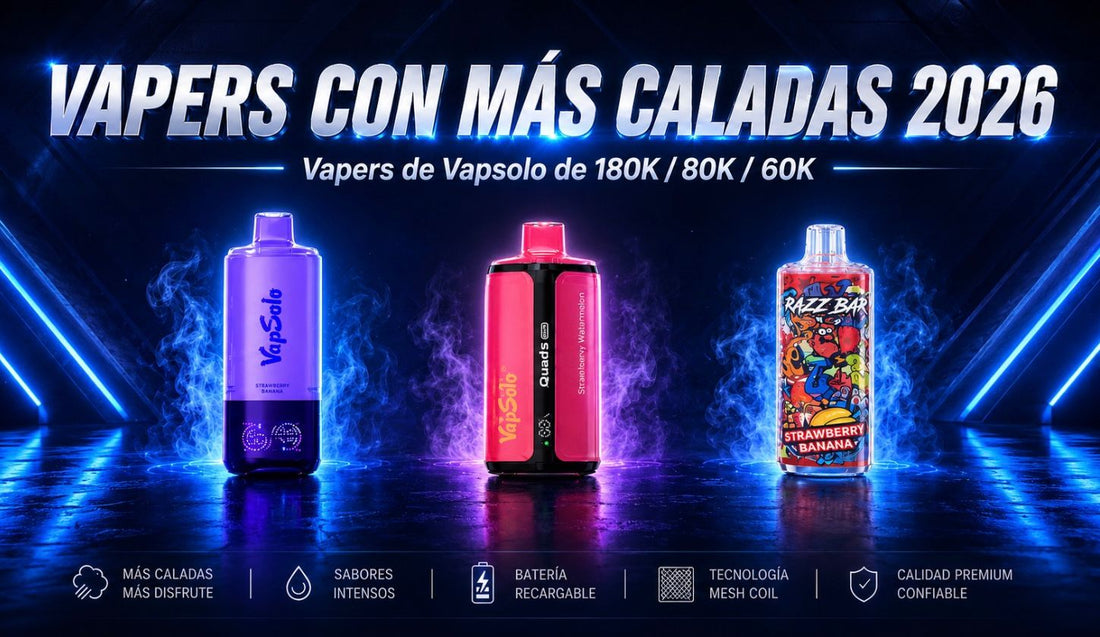 Comparativa de vapers con más caladas en España 2026 con modelos Vapsolo 180K, Vapsolo 80K y Razz Bar 60K