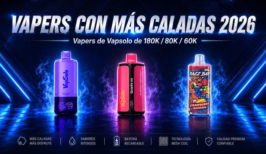 Comparativa de vapers con más caladas en España 2026 con modelos Vapsolo 180K, Vapsolo 80K y Razz Bar 60K