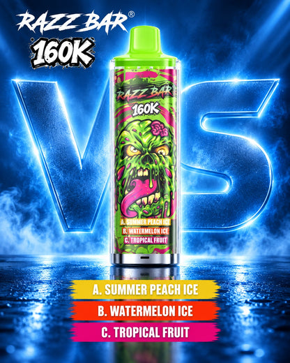     Razz Bar 160K 3 en 1 sabor Summer Peach Ice Watermelon Ice y Tropical Fruit
