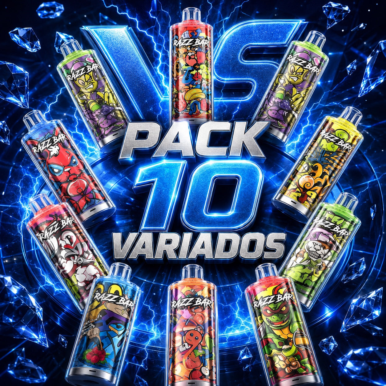 pack 10 variado razzbar vape desechable 60k puffs 16 sabores