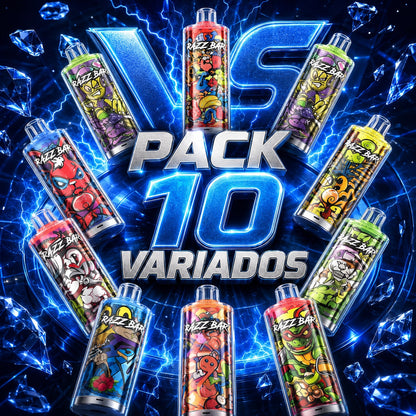 pack 10 variado razzbar vape desechable 60k puffs 16 sabores