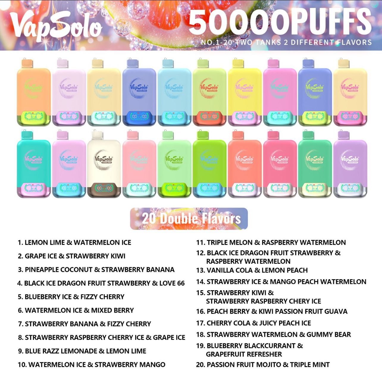 VAPSOLO TWINS PRO 50000 PUFFS DOBLE SABOR