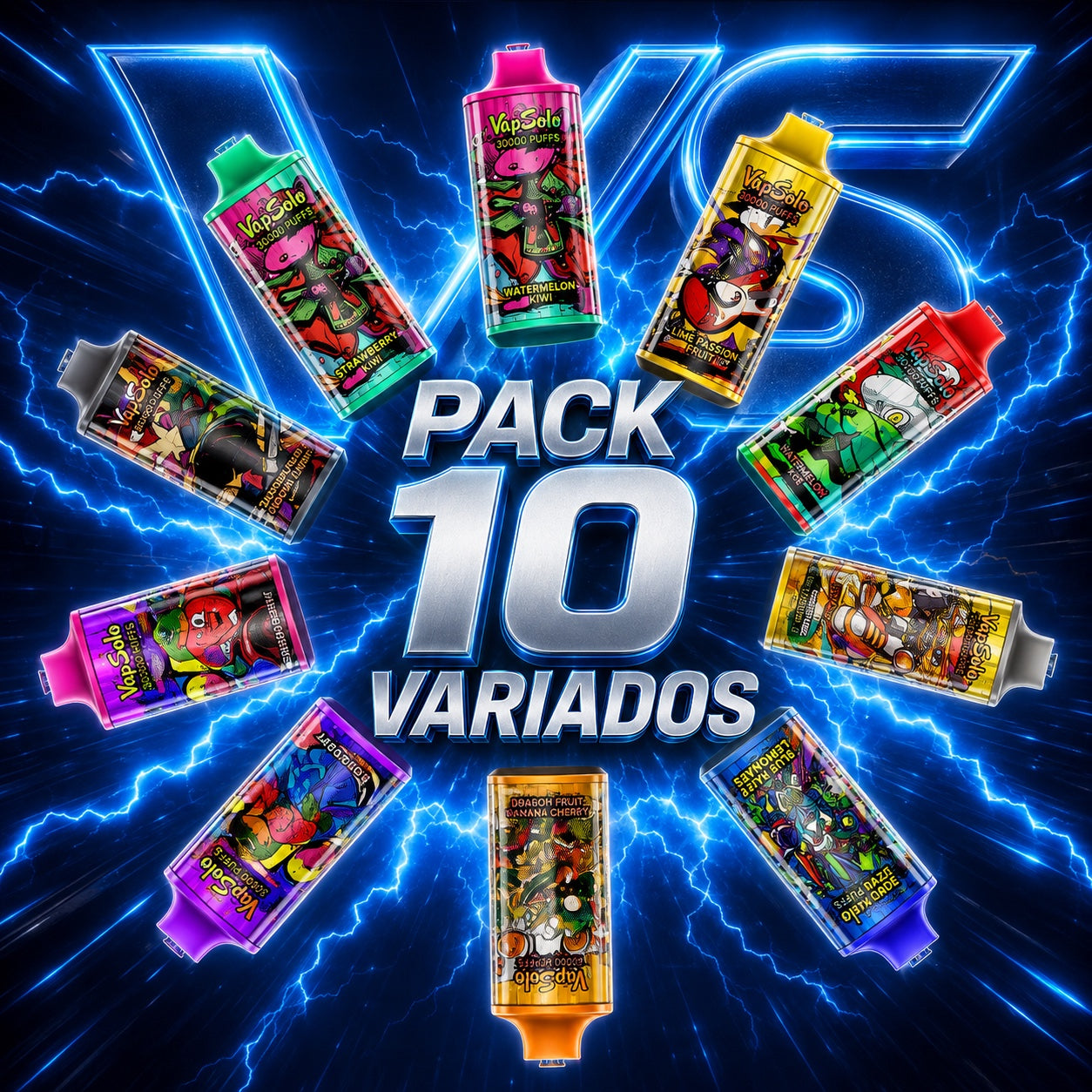 imagen pack 10 variado vapsolo super pro 30k puffs desechables 15 sabores disponibles