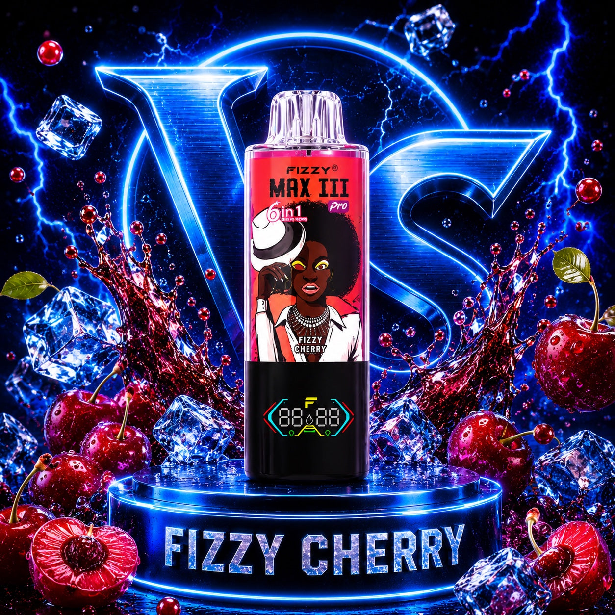Fizzy Max III Pro 120K Puffs vape desechable 6 en 1 sabor Blueberry Ice, Fizzy Cherry y Raspberry Lemon 