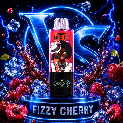 Fizzy Max III Pro 120K Puffs vape desechable 6 en 1 sabor Blueberry Ice, Fizzy Cherry y Raspberry Lemon 