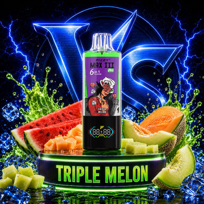 Fizzy Max III Pro 120K Puffs vape desechable 6 en 1 sabor Blueberry Raspberry, Triple Melon y Strawberry Ice 