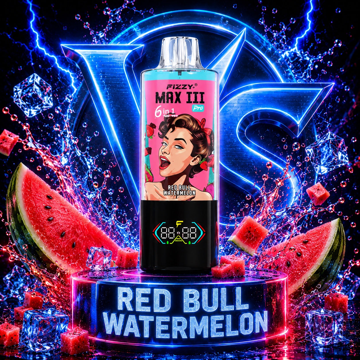 Fizzy Max III Pro 120K Puffs vape desechable 6 en 1 sabor Strawberry Ice, Fizzy Cola y Watermelon Bubble Gum 