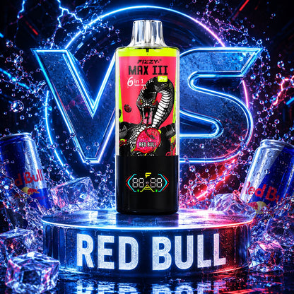 Fizzy Max III Pro 120K Puffs vape desechable 6 en 1 sabor Strawberry Dragon Fruit, Red Bull y Raspberry Watermelon 