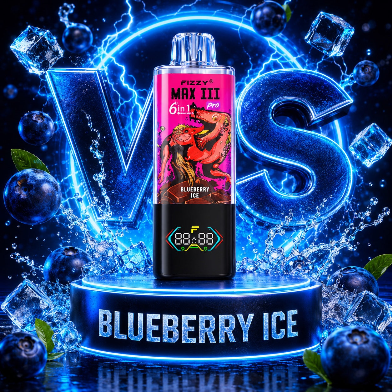 . Fizzy Max III Pro 120K Puffs vape desechable 6 en 1 sabor Strawberry Kiwi, Blueberry Ice y Watermelon Ice 