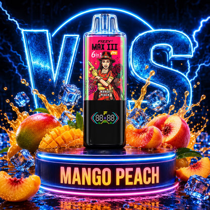 Fizzy Max III Pro 120K Puffs vape desechable 6 en 1 sabor Strawberry Raspberry, Mango Peach y Blueberry Watermelon 