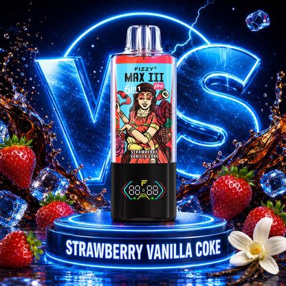  Fizzy Max III Pro 120K Puffs vape desechable 6 en 1 sabor Watermelon Ice, Strawberry Vanilla Coke y Mixed Berry