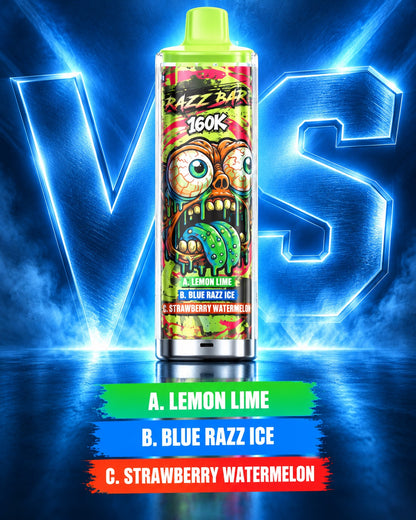 Razz Bar 160K 3 en 1 sabor Lemon Lime Blue Razz Ice y Strawberry Watermelon
