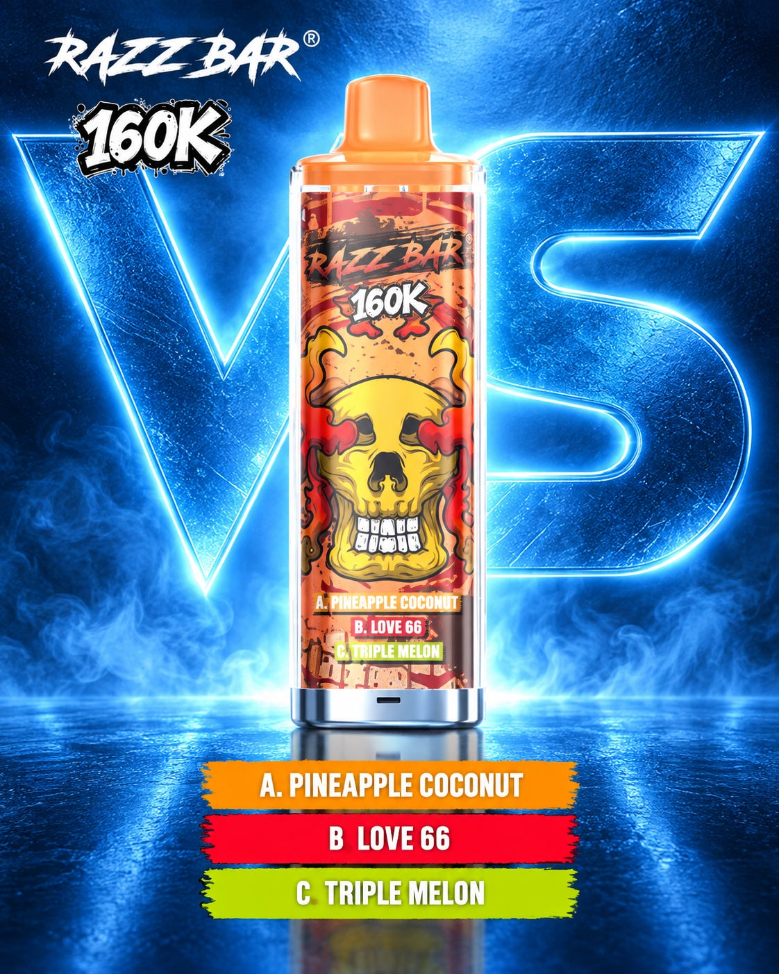     Razz Bar 160K 3 en 1 sabor Pineapple Coconut Love 66 y Triple Melon