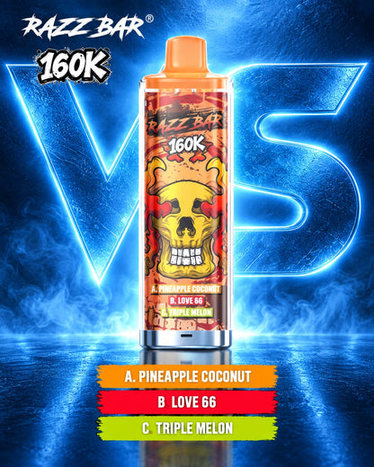     Razz Bar 160K 3 en 1 sabor Pineapple Coconut Love 66 y Triple Melon