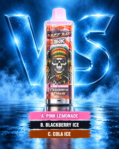     Razz Bar 160K 3 en 1 sabor Pink Lemonade Blackberry Ice y Cola Ice