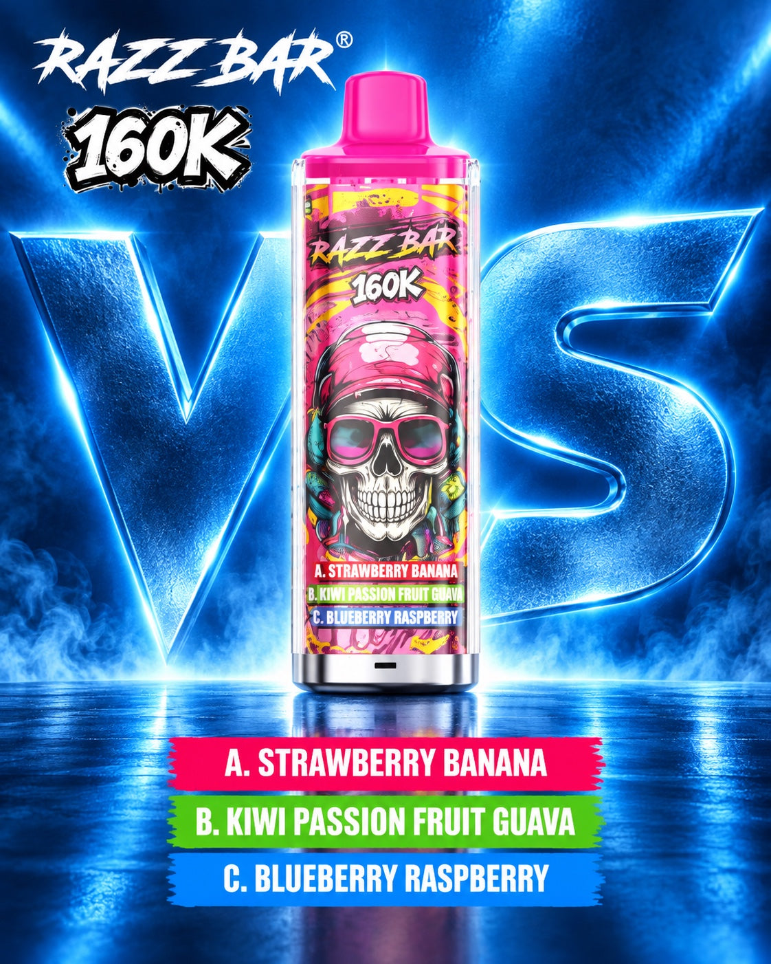     Razz Bar 160K 3 en 1 sabor Strawberry Banana Kiwi Passion Fruit Guava y Blueberry Raspberry