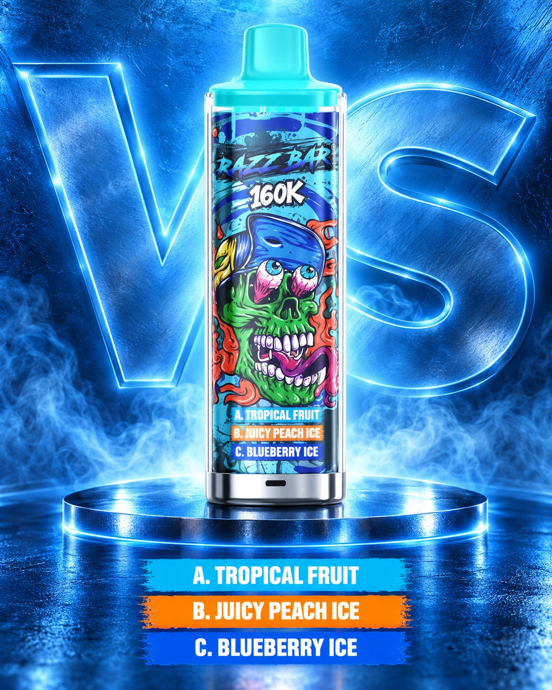     Razz Bar 160K 3 en 1 sabor Tropical Fruit Juicy Peach Ice y Blueberry Ice