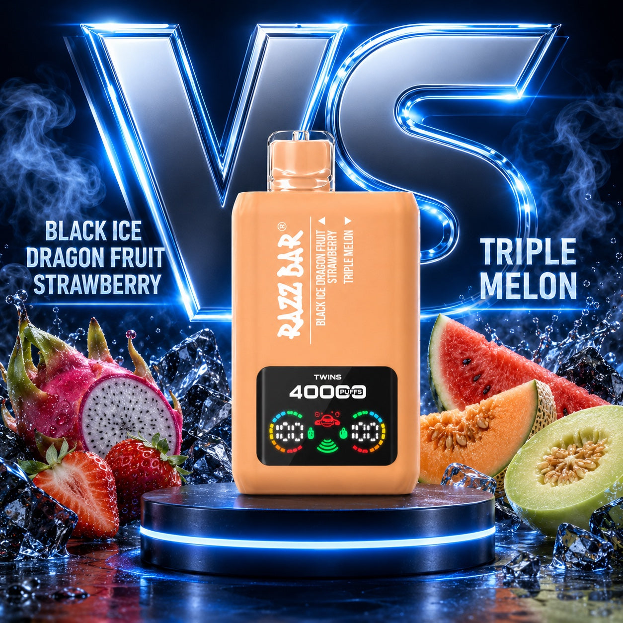  `Razz Bar 40000 Puffs X2 sabor Black Ice Dragon Fruit Strawberry y Triple Melon` 
