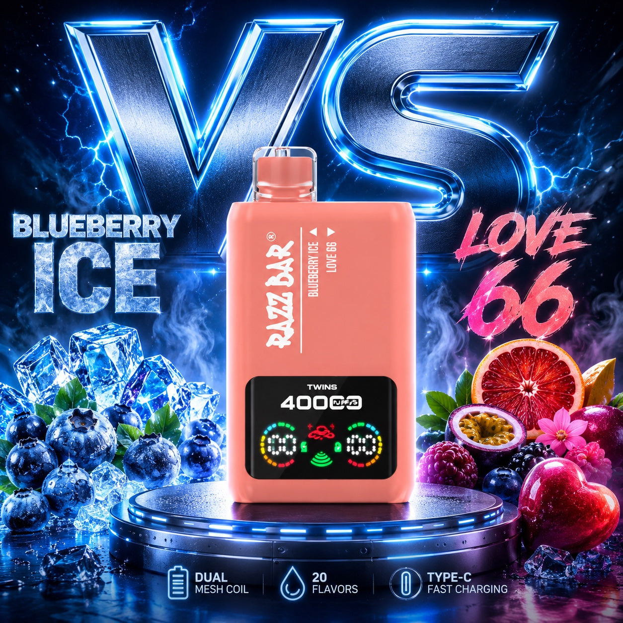  `Razz Bar 40000 Puffs X2 sabor Blueberry Ice y Love 66`     
