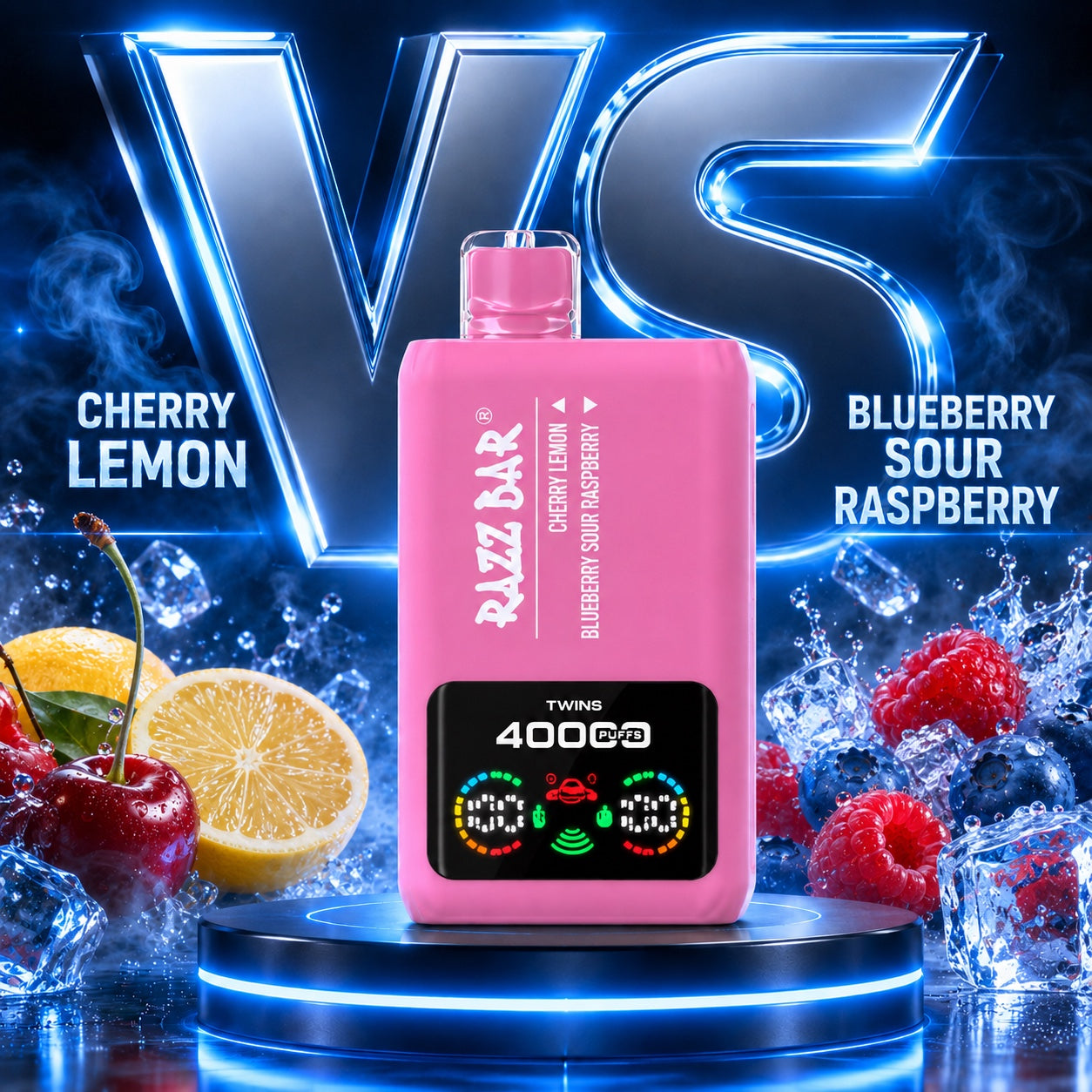 `Razz Bar 40000 Puffs X2 sabor Cherry Lemon y Blueberry Sour Raspberry`   
