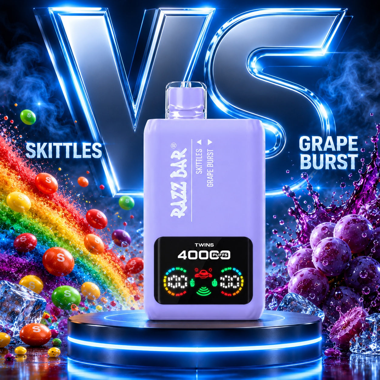 Razz Bar 40000 Puffs X2 sabor Skittles y Grape Burst`             