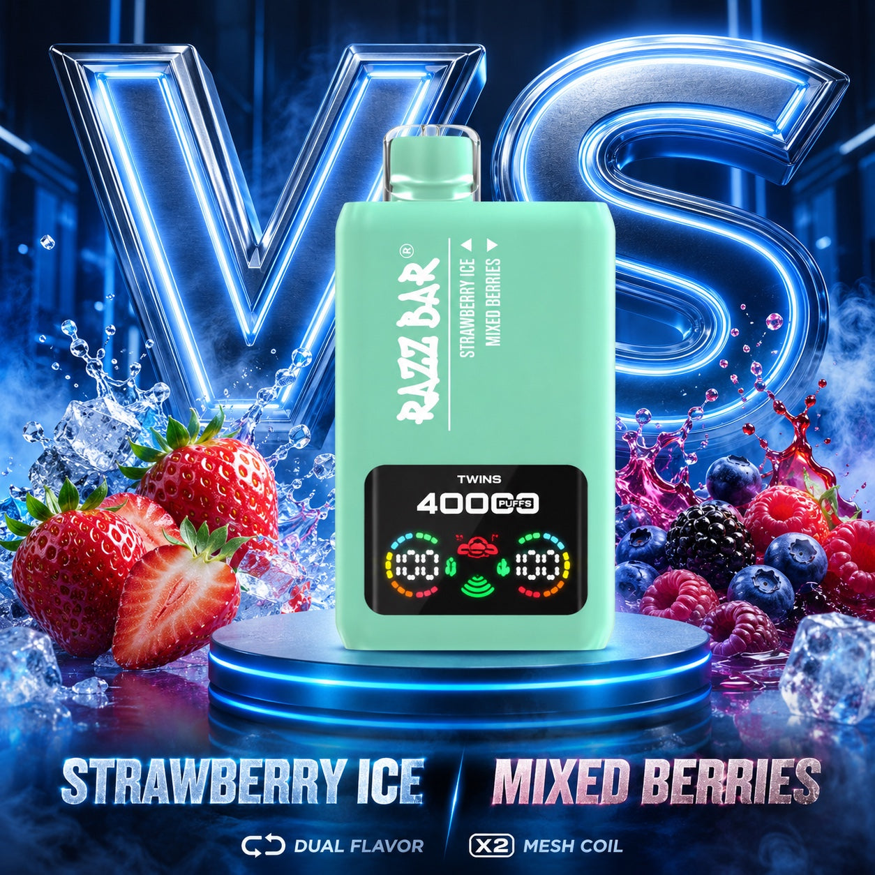 Razz Bar 40000 Puffs X2 sabor Strawberry Ice y Mixed Berries`