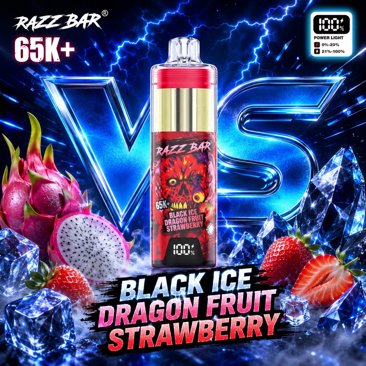 Razzbar 65K Plus Black Ice Dragon Fruit Strawberry vaper desechable recargable