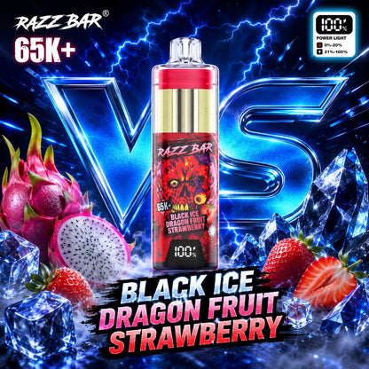 Razzbar 65K Plus Black Ice Dragon Fruit Strawberry vaper desechable recargable