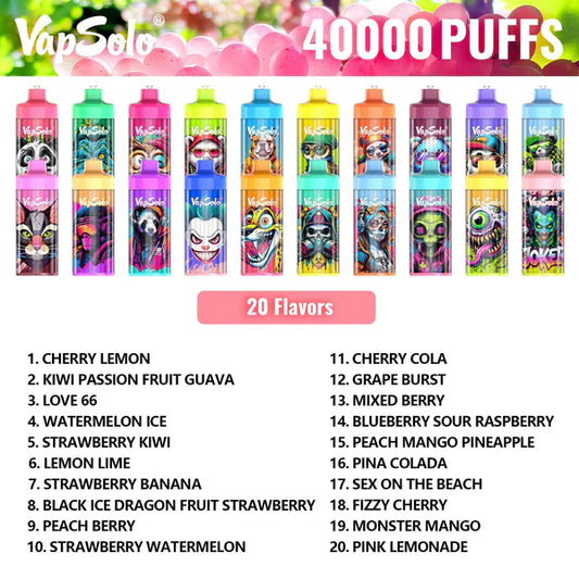 Vapsolo 40K Puffs con 20 sabores disponibles