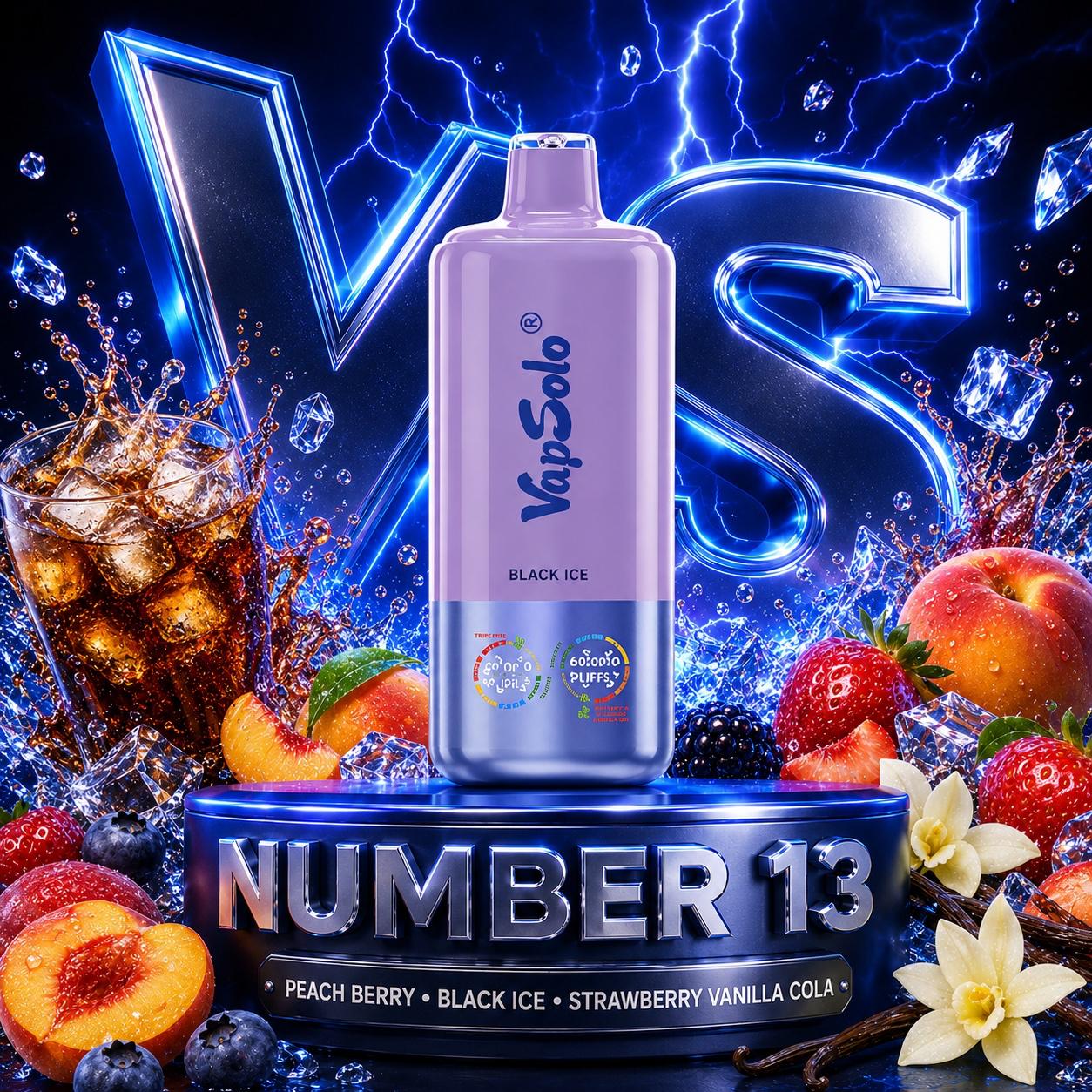 Vapsolo 60K triple sabor Peach Berry Black Ice Strawberry Vanilla Cola