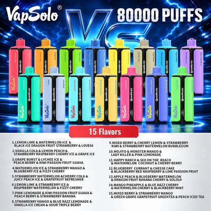 Vapsolo Quads 80K Puffs vape desechable con 15 sabores disponibles