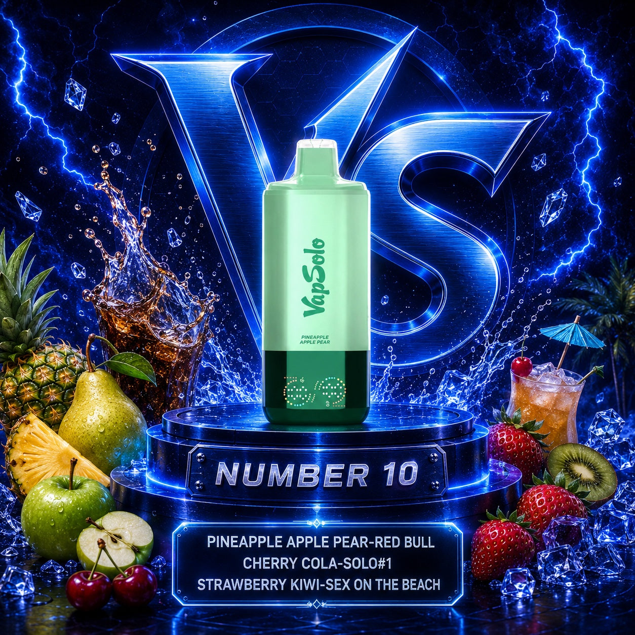 Vapsolo Sixer 180K Puffs vape desechable sabor Pineapple Apple Pear, Red Bull, Cherry Cola, Solo, Strawberry Kiwi y Sex On The Beach