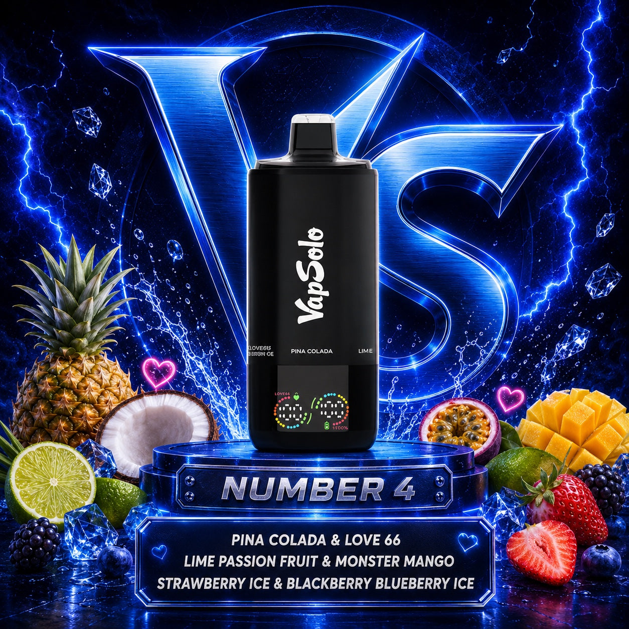 Vapsolo Sixer 180K Puffs vape desechable sabor Pina Colada, Love 66, Lime Passion Fruit, Monster Mango, Strawberry Ice y Blackberry Blueberry Ice