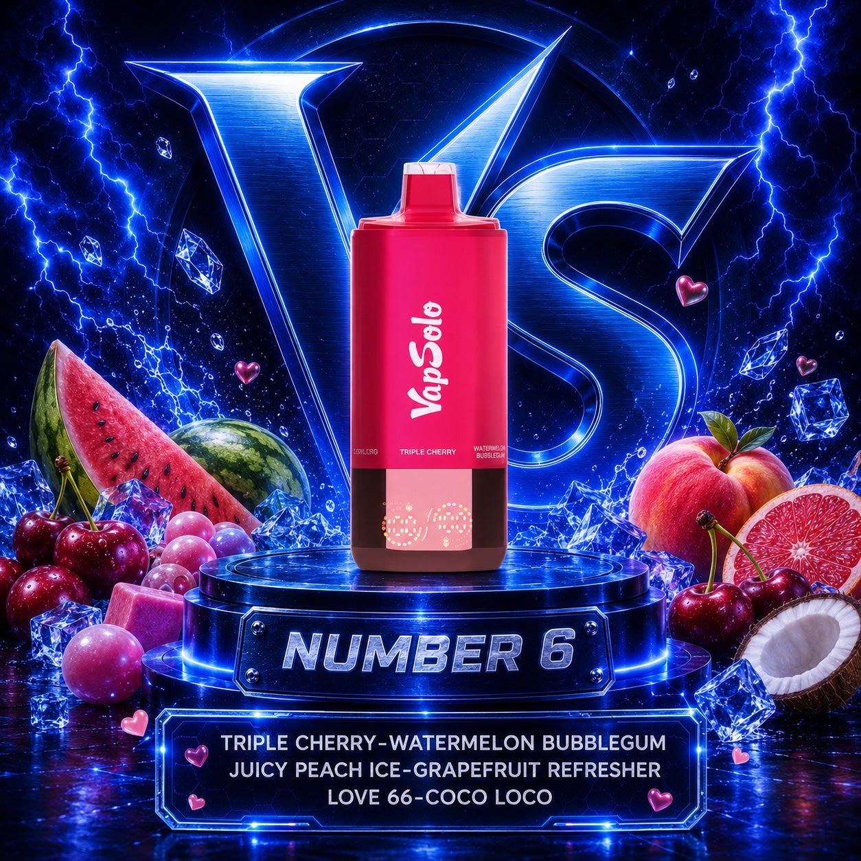 Vapsolo Sixer 180K Puffs vape desechable sabor Triple Cherry, Watermelon Bubblegum, Juicy Peach Ice, Grapefruit Refresher, Love 66 y Coco Loco