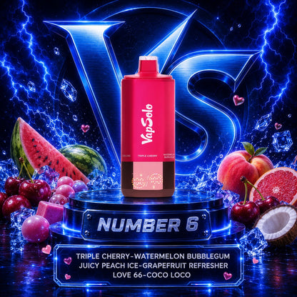 Vapsolo Sixer 180K Puffs vape desechable sabor Triple Cherry, Watermelon Bubblegum, Juicy Peach Ice, Grapefruit Refresher, Love 66 y Coco Loco