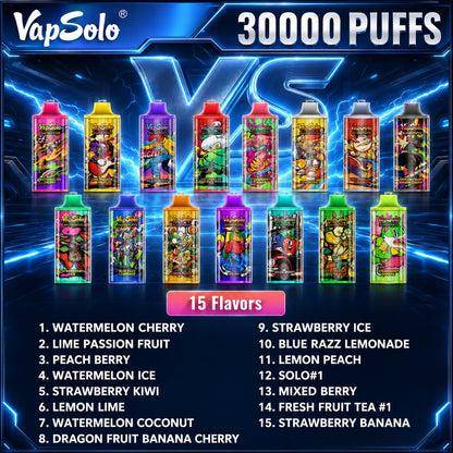 Vapsolo Super Pro 30K Puffs vape desechable con 15 sabores disponibles