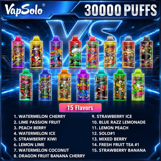 Vapsolo Super Pro 30K Puffs vape desechable con 15 sabores disponibles