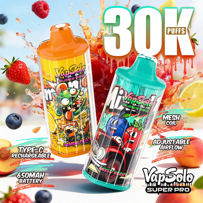 Vapsolo Super Pro 30K Puffs vape desechable recargable con flujo de aire regulable