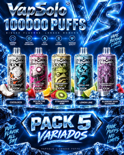 VAPSOLO 100K PUFFS DESECHABLES PACK 5 